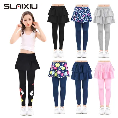 SLAIXIU Cotton Kids Girls Leggings Skirt for Children Flower Floral Printed Elastic Pencil Pants Skirt Teenager Trouser (1pcs)
