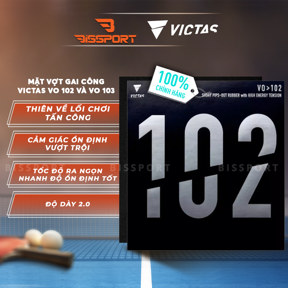 Mặt Vợt Bóng Bàn Victas VO-102 Gai Công Chính Hãng - Sức Mạnh Vượt Trội, Tốc Độ Tối Ưu, Kiểm Soát - 