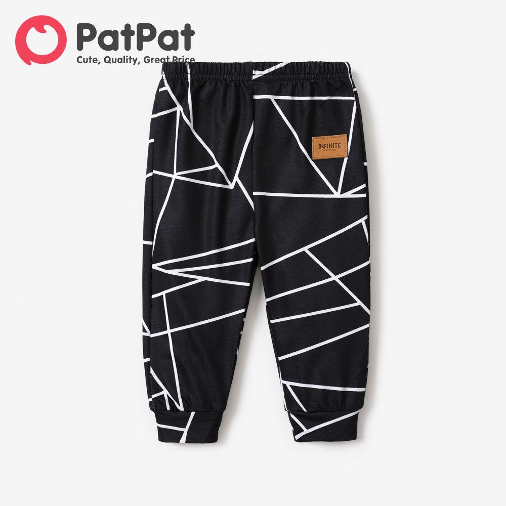 PatPat Baby Boy Leather Patch Design Geometric Print Pants