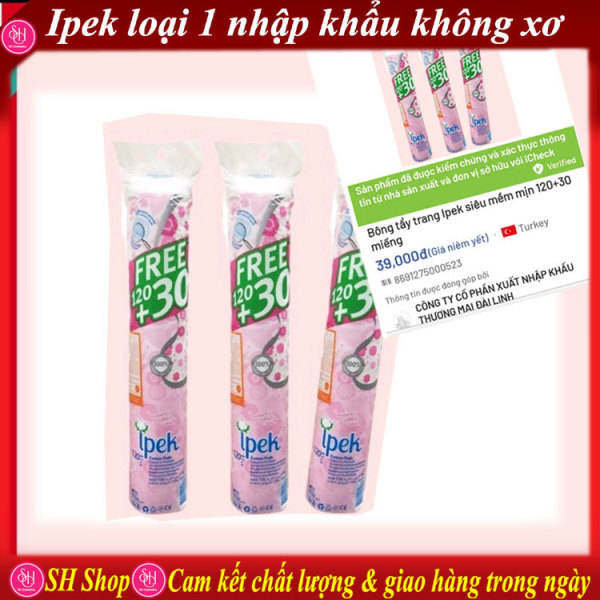 Combo 3 túi bông tẩy trang IPEK 3 lớp không xơ làm sạch trang điểm, dung dịch Thổ Nhĩ Kỳ 150 miếng - phụ kiện trang điểm giá rẻ