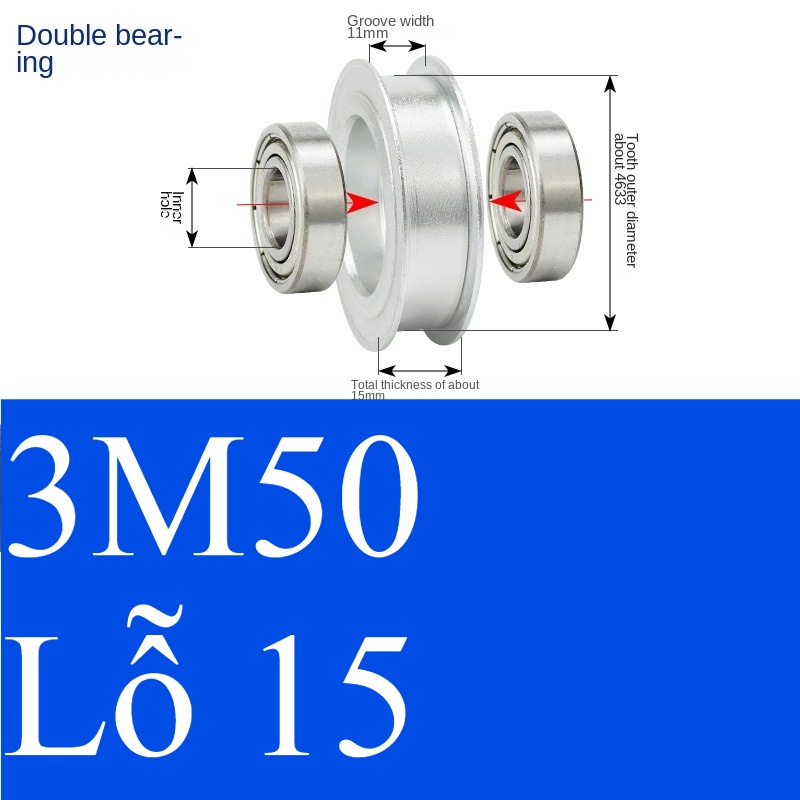 Bánh Răng Đồng Bộ 3M 50 Răng Guangfa - Răng Căng, Rãnh 11/16/21mm, Có Ổ Bi, Lỗ 5-17mm, Nhôm, Hướng Dẫn Công Nghiệp - bóng 11 15 đôi