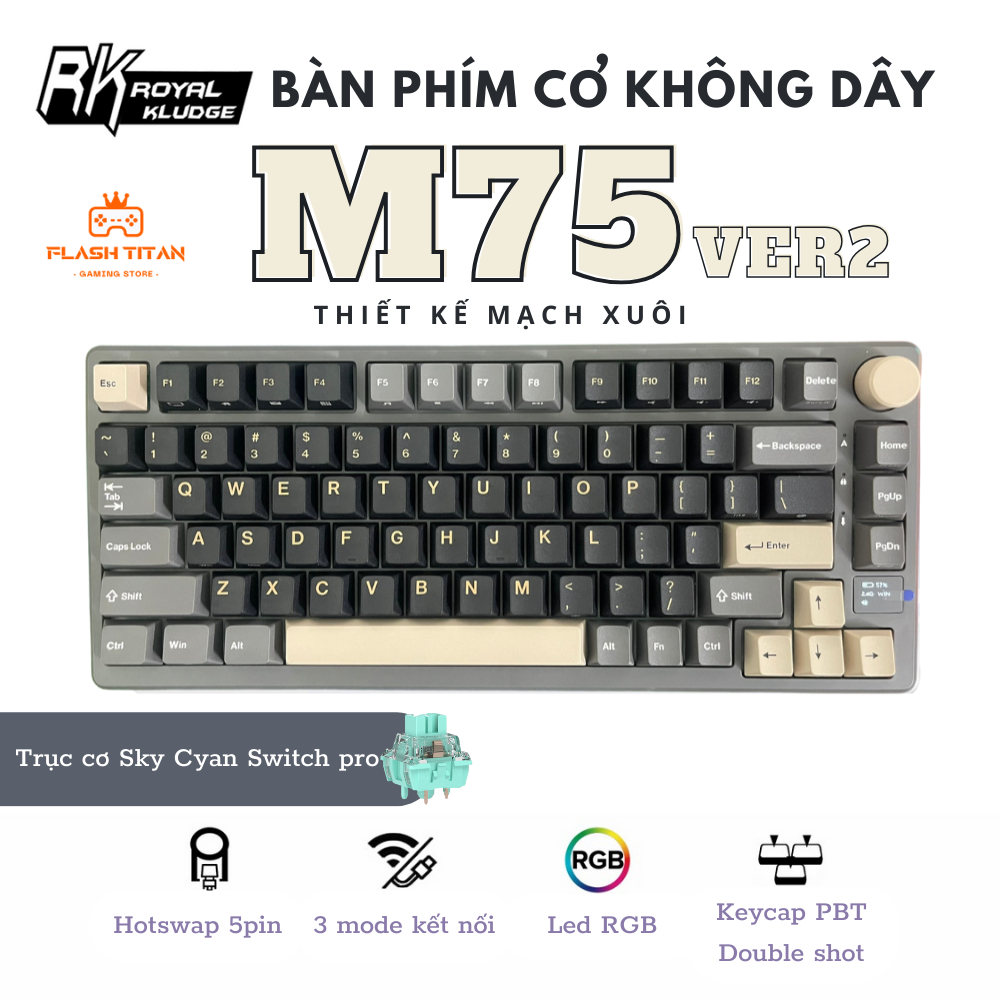 Bàn Phím Cơ Không Dây RK M75 3 Chế Độ Kết Nối - Led Mạch Xuôi - Keycap PBT Doublue shot - Full Foam,