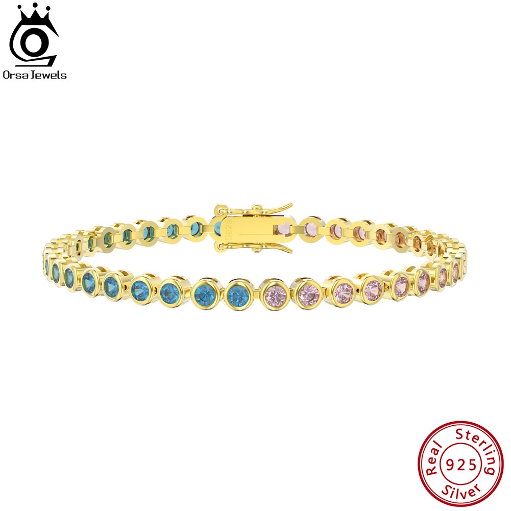 Orsa Đồ Trang Sức Vòng tay chuỗi kim cương 925 Sterling Silver 3.0Mm Màu Xanh & màu hồng Zirconia khối lập phương Của Phụ Nữ Dây chuyền thời trang vòng tay trang sức Sb155