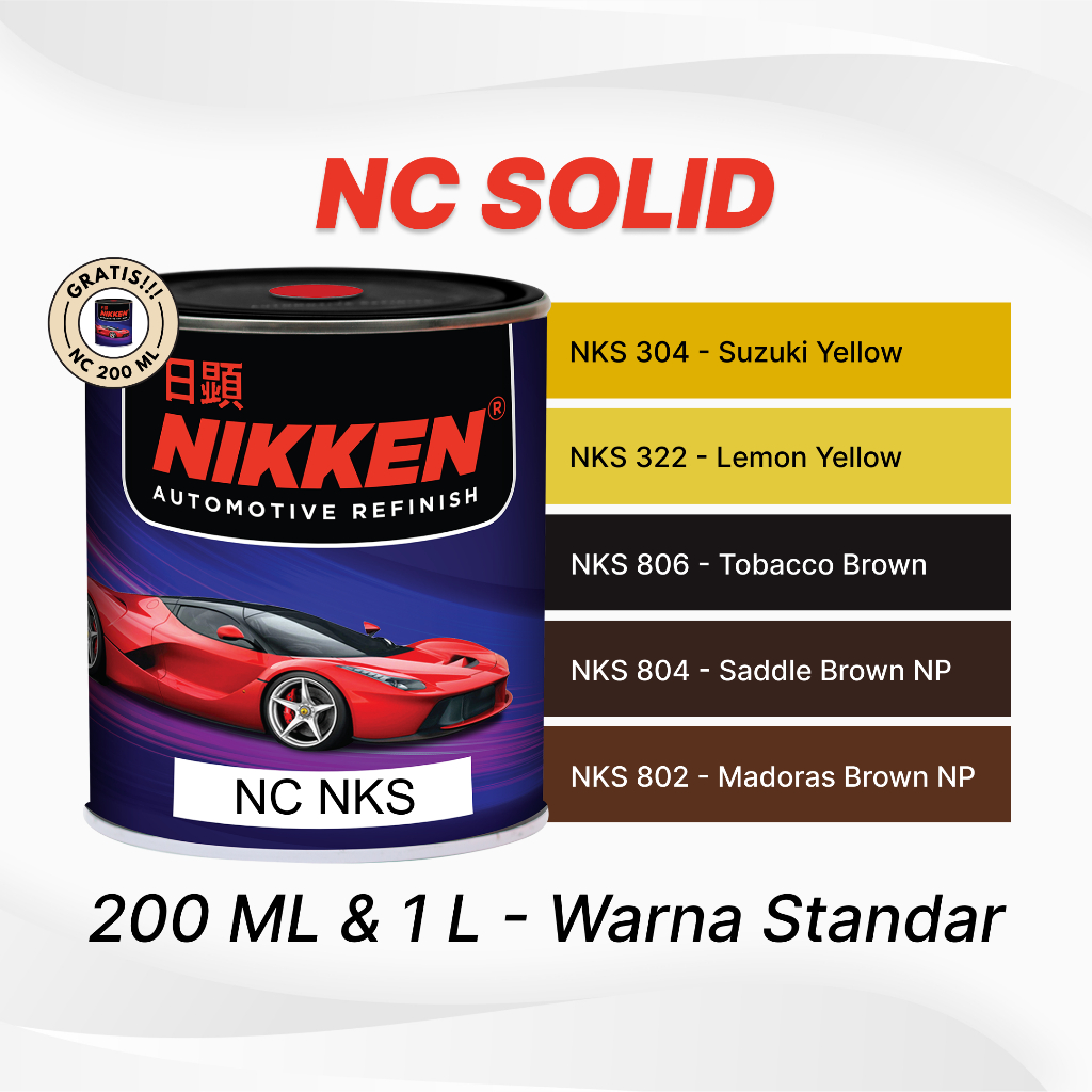 NIKKEN NKS NC Solid Color - Warna Standar - Cat Duco Mobil Motor Kayu Besi - Suzuki Yellow / Lemon Yellow / Tobacco Brown / Saddle Brown NP / Madoras Brown NP Giá 24,200 Đồng*Miễn phí vận chuyển