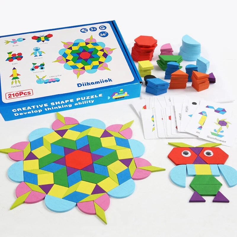Diikamiiok Câu Đố 3D bằng gỗ hình dạng hình học ghép hình Tangram Câu Đố trẻ em Đồ chơi gỗ Montessori cho bé Đồ chơi giáo dục trẻ em
