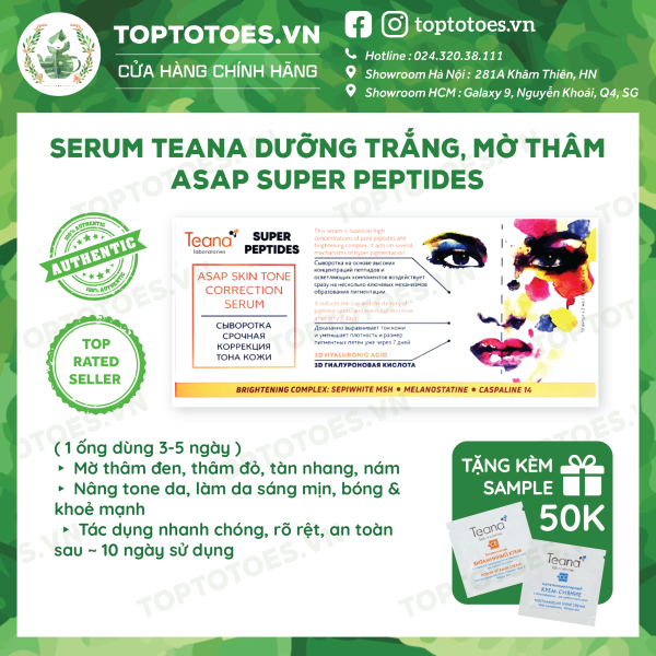 Serum Teana Super Peptides ASAP dưỡng trắng, mờ thâm, cải thiện kết cấu da nhập khẩu