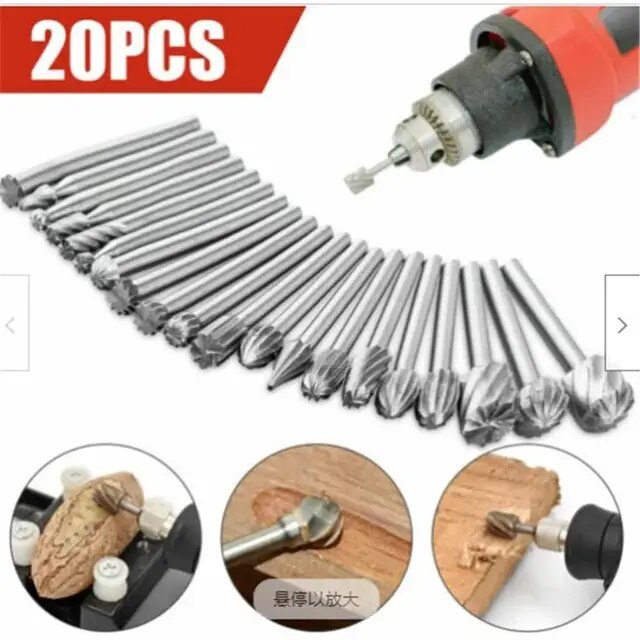 20 cái/bộ kim loại dao doa kim cương bit Bộ máy khoan đa năng Dụng cụ xoay Bộ phụ kiện tương thích cho phụ kiện Dremel