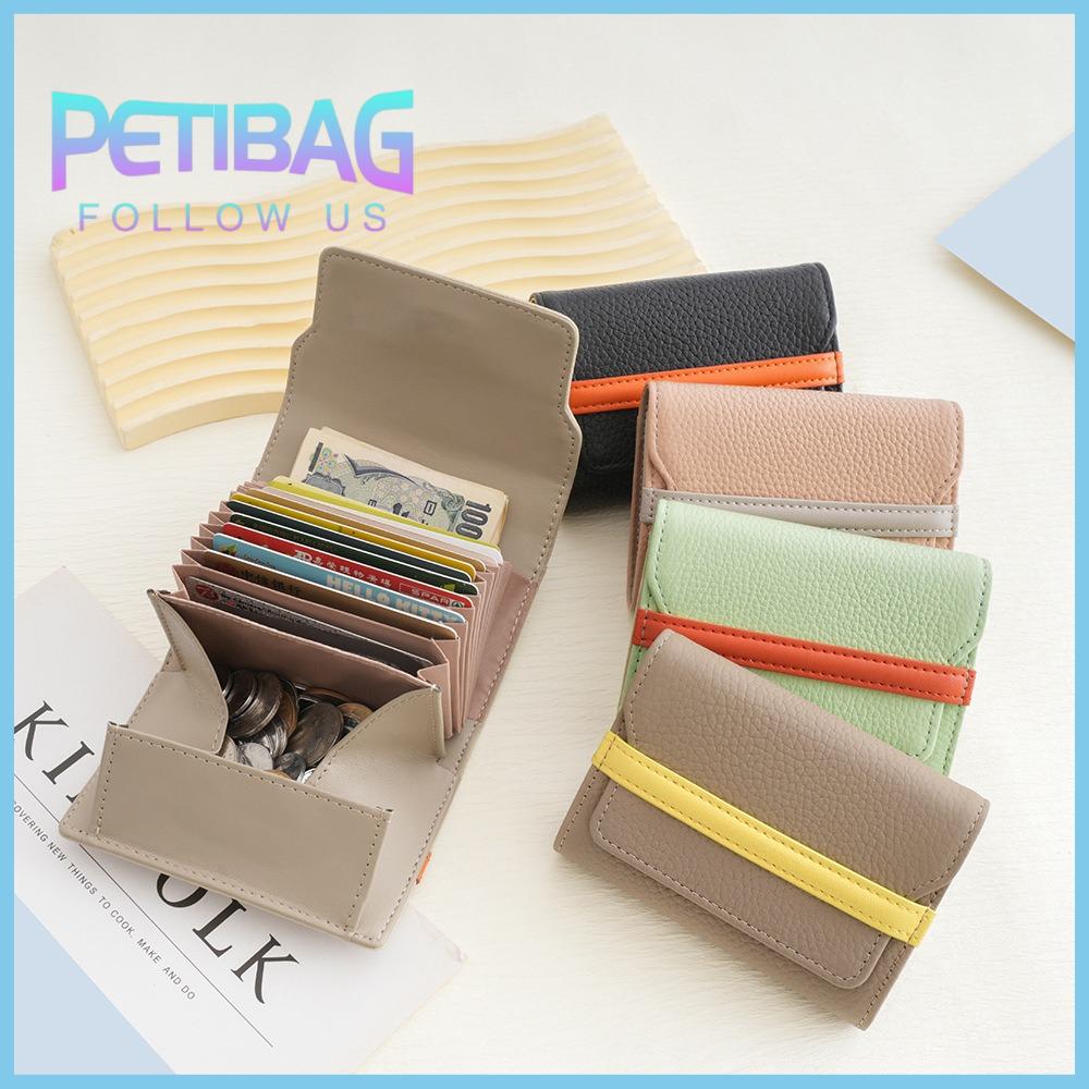 PETIBAG Cowhide Short Wallet Durable Multiple Card Slots Coin Purse Luxury Anti-theft Brush Money Bag