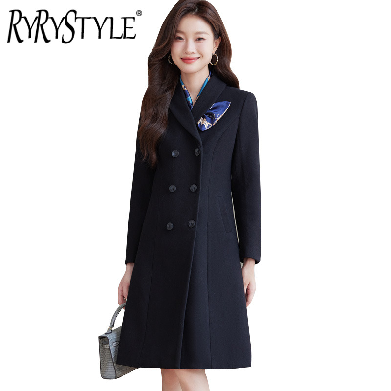 RYRYSTYLE Black Wool Woolen Coat, Women's Autumn And Winter New Style Temperament, Hotel Manager, Jewelry Store, Property Management Work Clothes 803 ราคา 2,278 บาท*ส่งฟรี