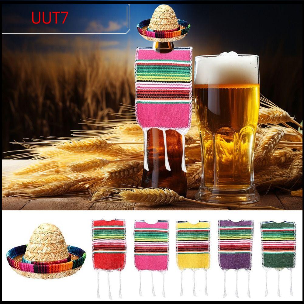 UUT7 Trang trí tiệc Mũ sombrero nhỏ Đầy màu sắc Chủ đề Mexico Vỏ áo ponsô bia Phụ kiện Trang trí lễ hội Bình serapes