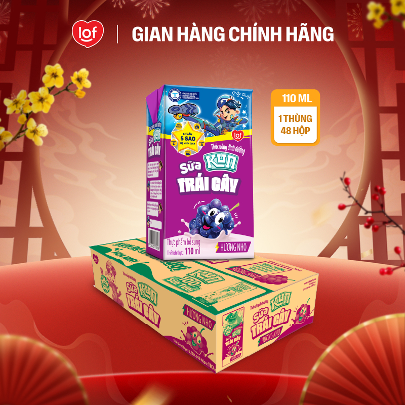  Sữa trái cây KUN vị nho thùng 48 hộp x 110ml 