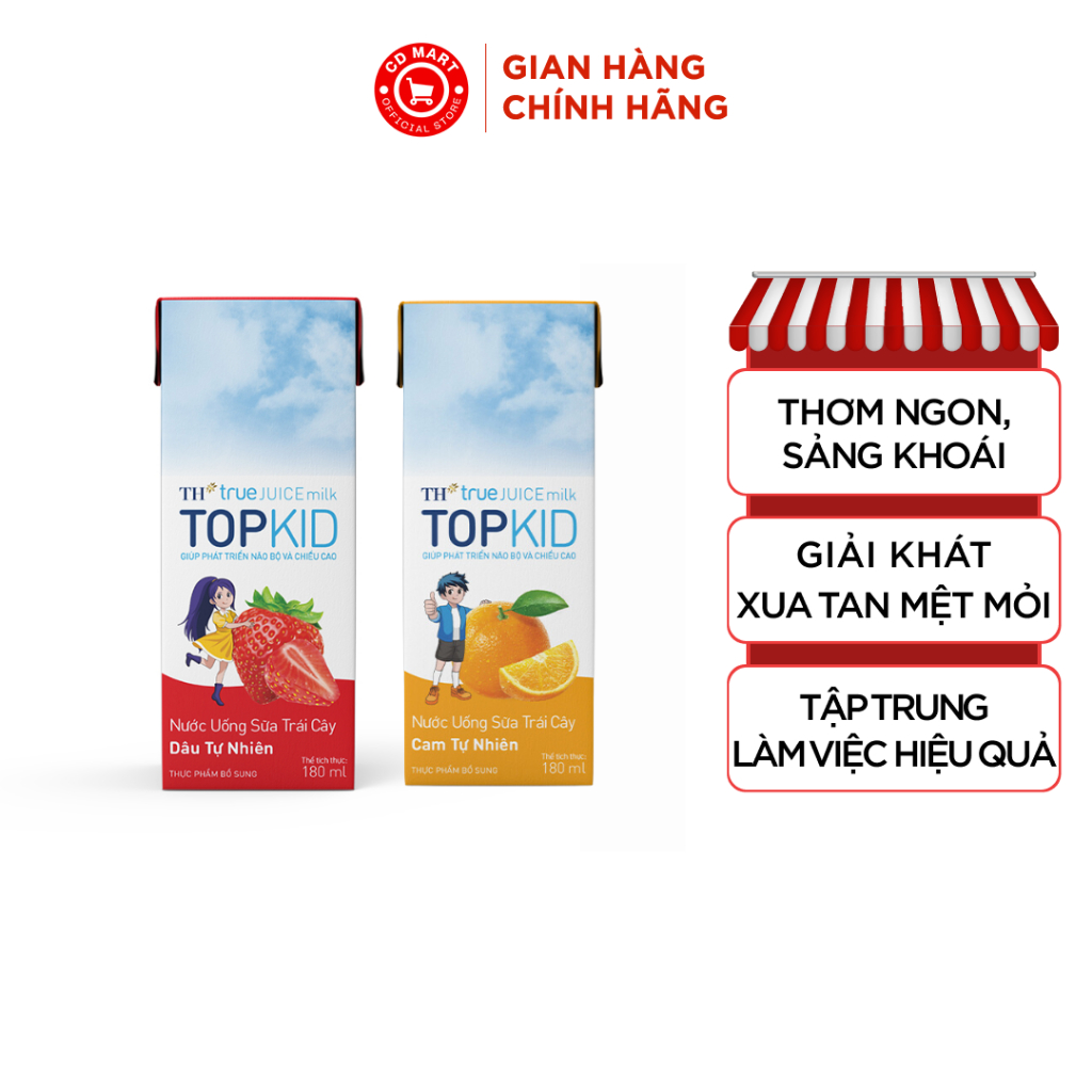Thùng 48 hộp sữa trái cây TOPKID hương dâu & cam tự nhiên TH True Juice Milk (180ml)