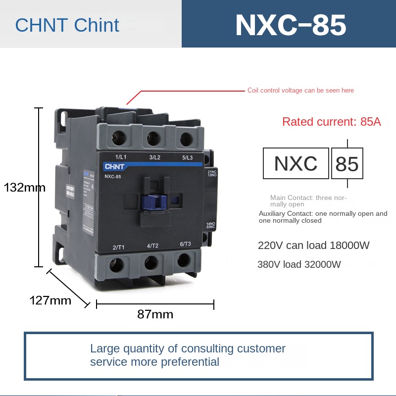 Contactor 220V - NXC-85 85A | Tùy chọn NXC 09/NXC-12/NXC-16/NXC-18/NXC-22/NXC-25/NXC-32 CHINT 220V/380V Thay Thế CJX2 – Điều Khiển Động Cơ Hiệu Quả