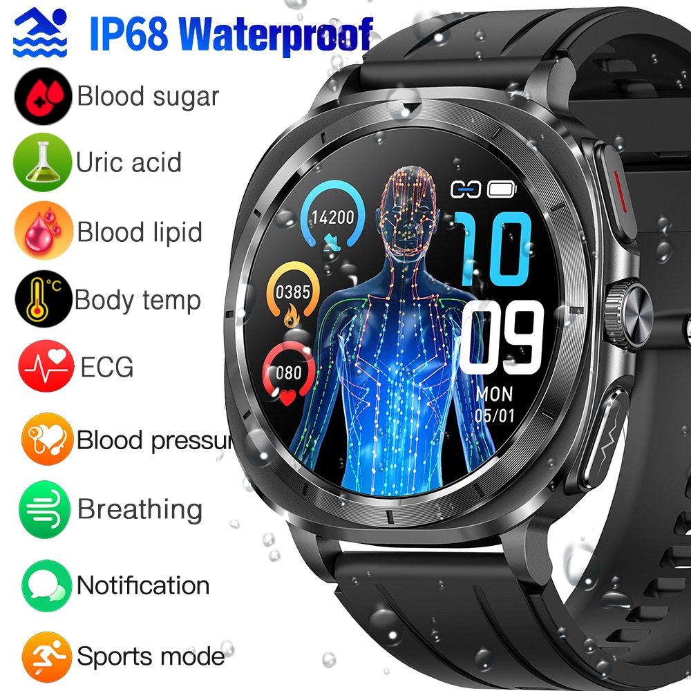 ET492 Smart Watch ECG Blood Glucose Blood Lipid Uric Acid Body Fat Temperature Blood Pressure Monitoring Smartwatch For Men Women Bracelet Bluetooth Call Waterproof Sport Fitness Tracker ราคา 1,430 บาท*ส่งฟรี