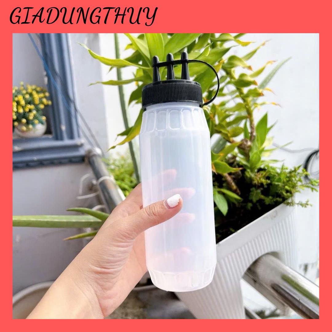 Bình nhựa đựng nước sốt 3 vòi tách rời có nắp dung tích 600 ml - Chai tương 3 đầu đựng sữa đặc, đường, xịt tương ớt - xịt socola tiện dụng
