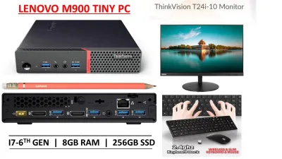 [Nextday Delivery Bundle with Monitor ] LENOVO ThinkCentre M900 Tiny PC with DVD Player Intel Core i7-6th gen 8GB DDR4 RAM, 256GB SSD ,Windows 10 pro,Ms office + 24"Lenovo monitor FHD with Wireless Keyboard(Refurbished)