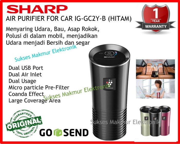 IG-GC2Y-B (HITAM) AIR PURIFIER NEW HIGH DENSITY FOR CAR Harga 1,694,000 rupiah*Gratis Ongkir