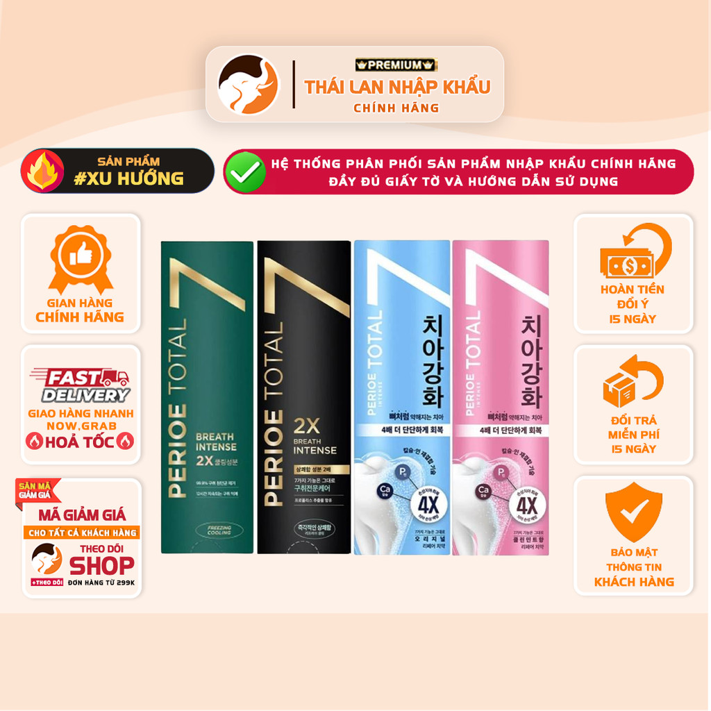 [Nhập Hàn] Kem Đánh Răng Perioe Total 7 2X Breath Intense Hàn Quốc 120G