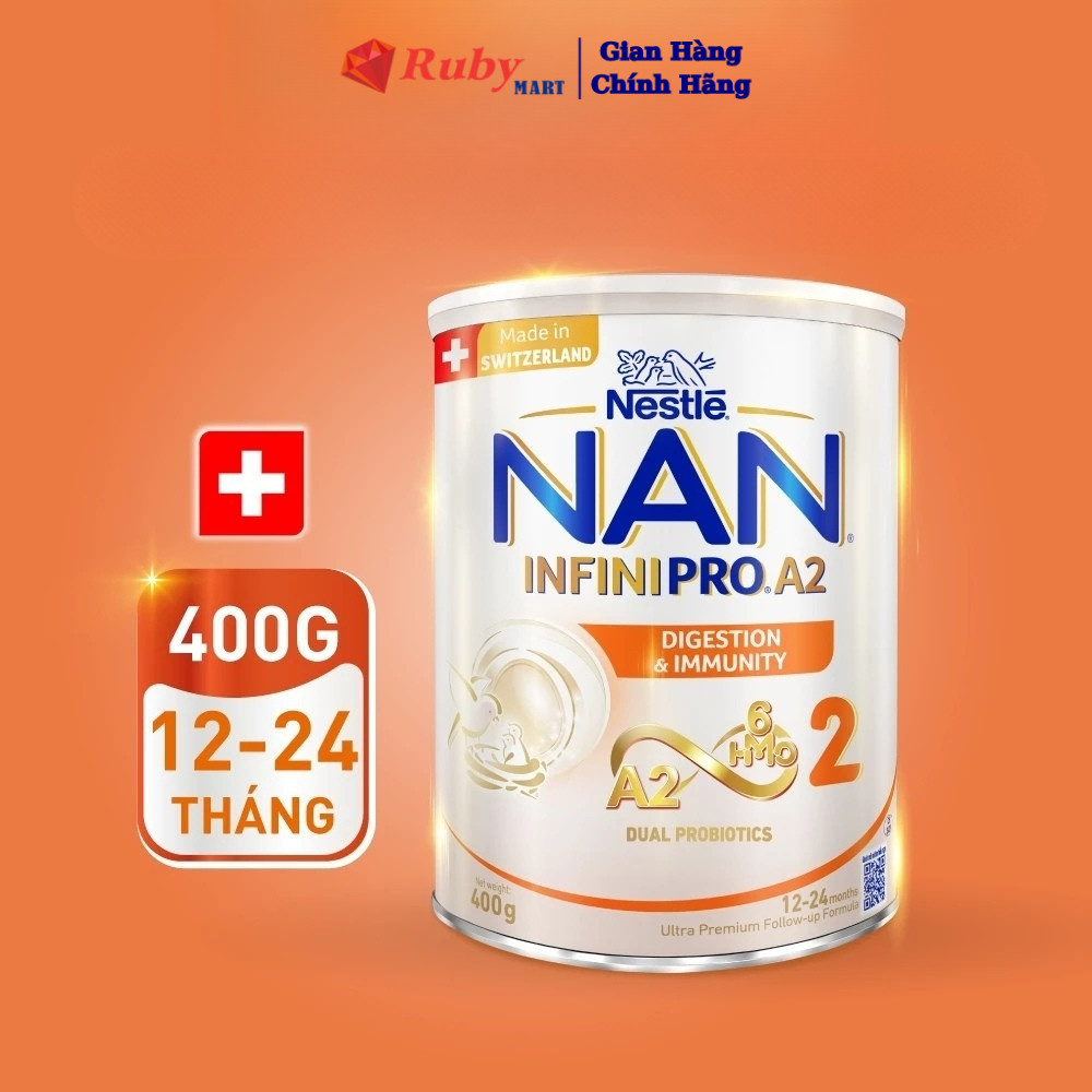[LÔ MỚI] Nestlé NAN INFINIPRO A2 2 Sữa Bột Cho Trẻ 1-2 Tuổi 400G Nhập Khẩu Thụy Sĩ Chứa Đạm Quý A2 Và Phức Hợp 6HMO
