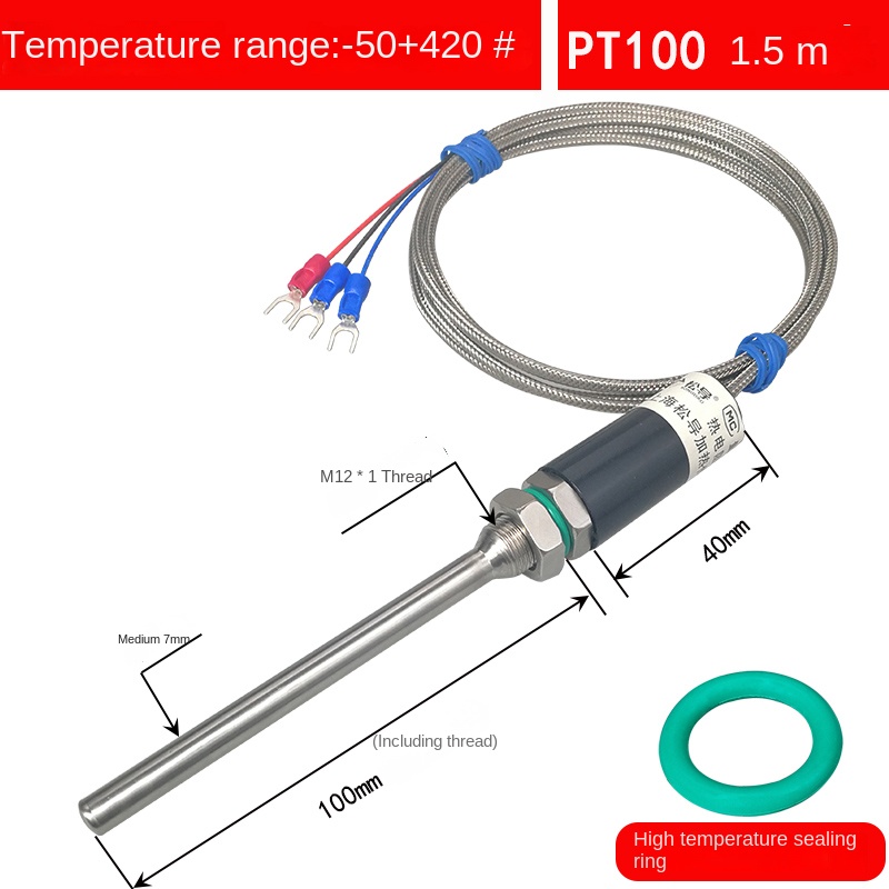 PT100 Cảm Biến Nhiệt Độ Đầu Dò Nhiệt Độ Chống Thấm Nước WZP-187 Điện Trở Nhiệt Platin Thanh Cảm Biến Nhiệt Độ Cặp Nhiệt Điện Loại K/E - PT100/100*1.5 Mét