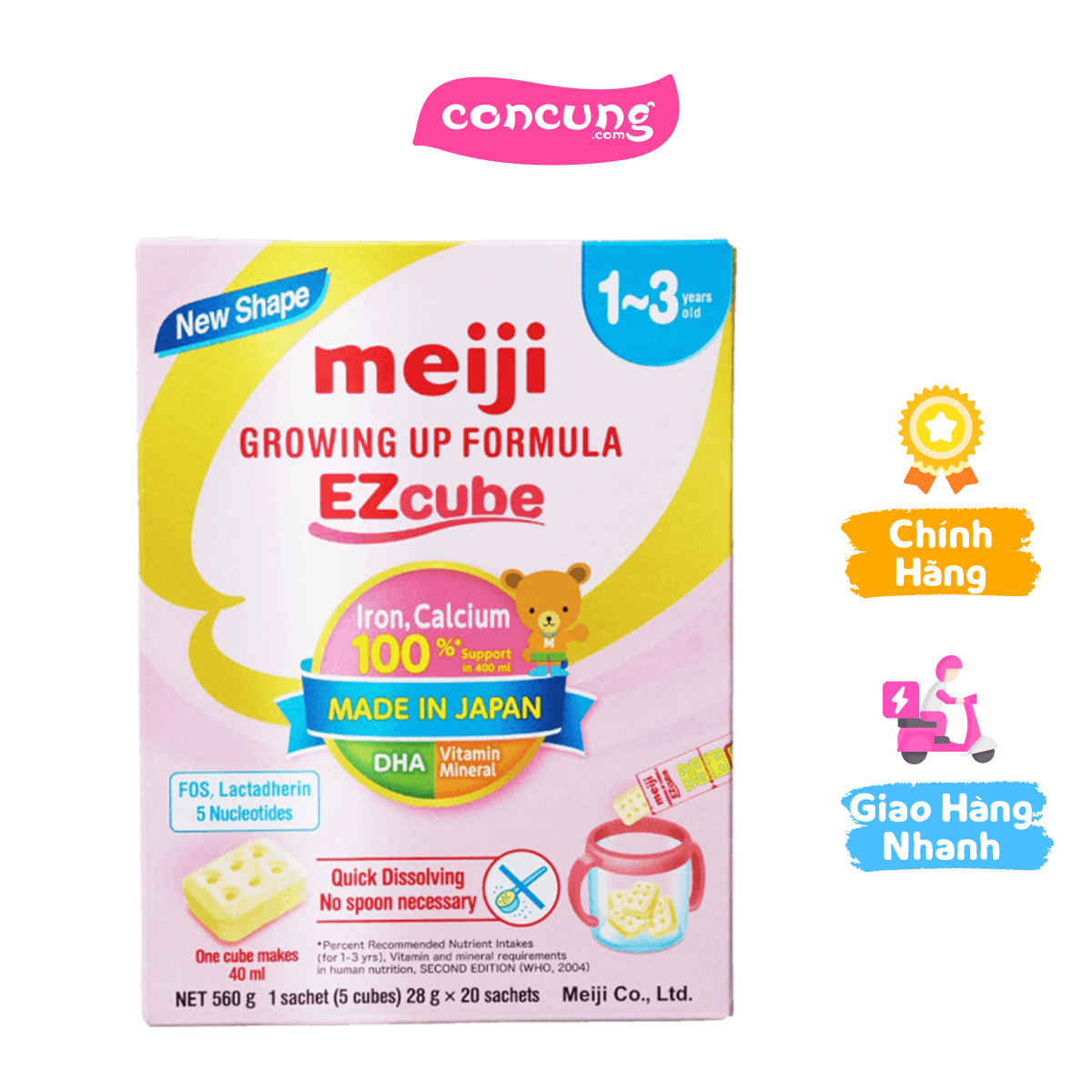 Sản phẩm dinh dưỡng công thức cho trẻ từ 1-3 tuổi: Meiji 1-3 years old Growing up Formula Ezcube 560