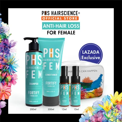 [LAZADA EXCLUSIVE] PHS HAIRSCIENCE FEM Fortify Anti-Hair Loss Regime Set [Anti Thinning Hair & Stimulate Hair Growth for Women - Shampoo, Conditioner, Tonic Hair Care Value Set]