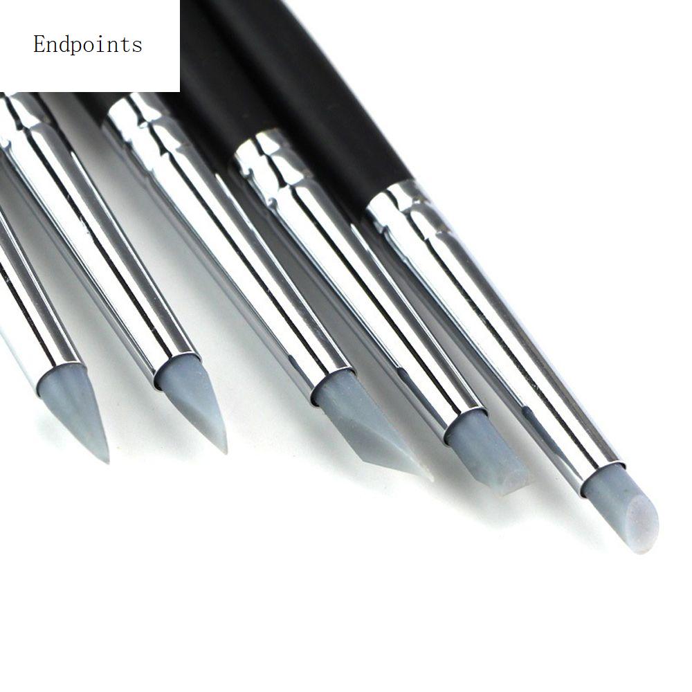 ENDPOINTS 5Pcs Tip cao su Tay Cầm bằng gỗ Móng tay Nghệ Thuật Bút Nằm rải rác Nail Công Cụ Tạo Hình Điêu khắc Bút Khắc Bút Kit Sơn Bàn Chải Silicone Bàn Chải Móng Tay