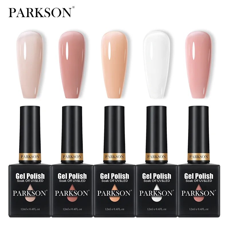 Parkson 5 Bottles Jelly Gel Nail Polish Set Semi Transparent Color Series Nude Glitter Pink UV Led Varnish Soak Off For Manicure