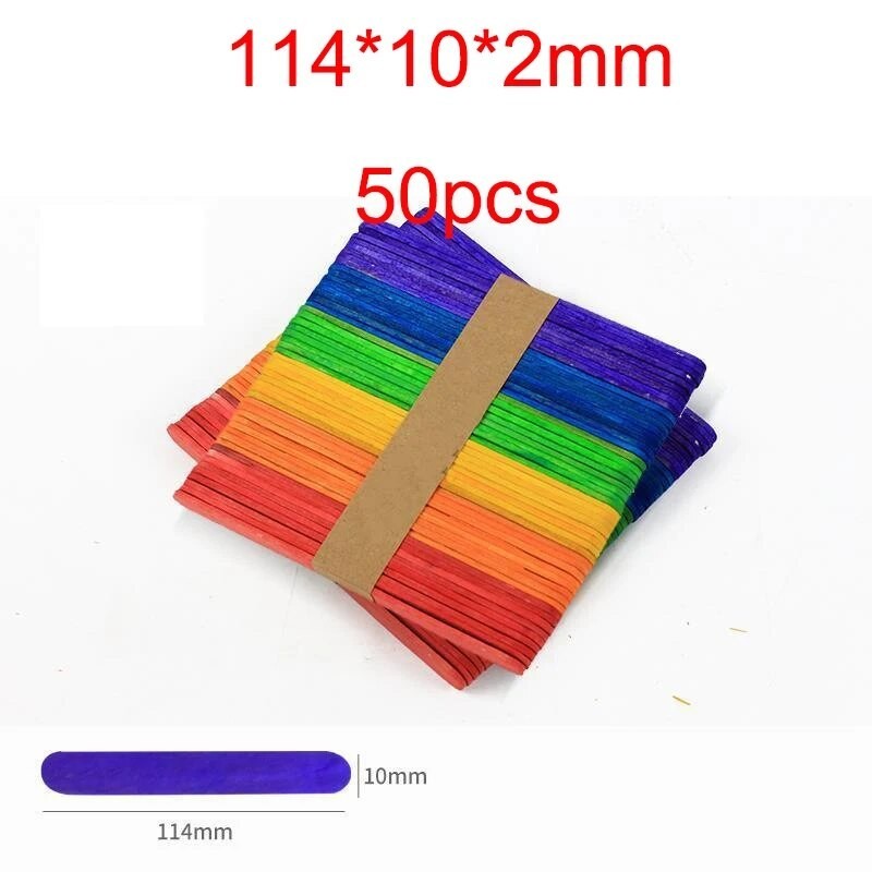 50Pcs/Set Ice Cream Stick Plain Colourful/ Ice Pop Popsicle Sticks Colorful Wood Craft Sticks for Children DIY Homemade