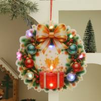 Christmas Glowing Light Cartoon Elk Santa Claus Wreath LED Door Christmas Decor
