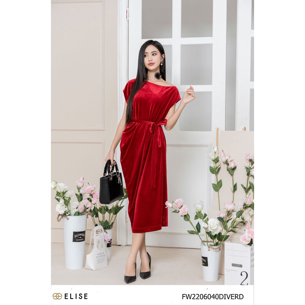 Đầm suông nhung đỏ cổ thuyền thiết kế Elise FW2206040DIVERD