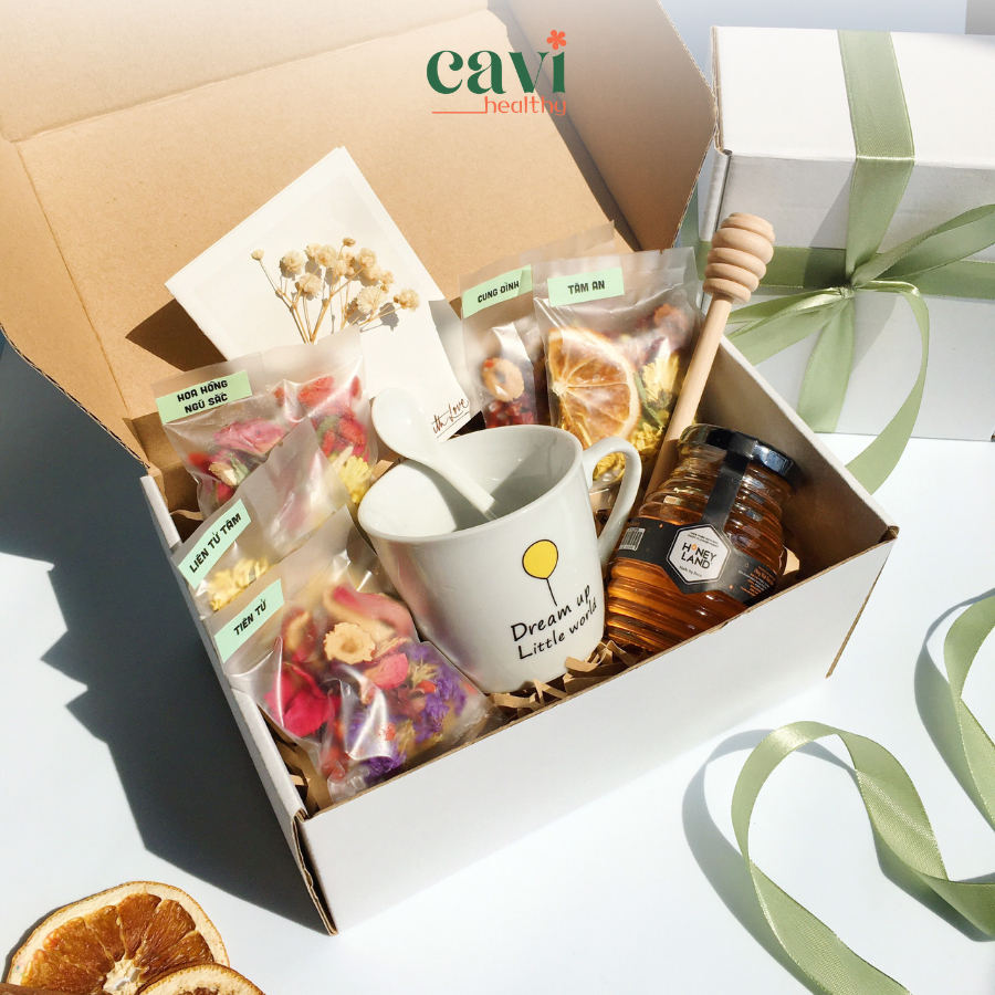 Set Quà Ly Sứ và Trà Hoa Thảo Mộc, Mật Ong, Quà Tặng Trυng Thu Sức Khoẻ, The Chill Box