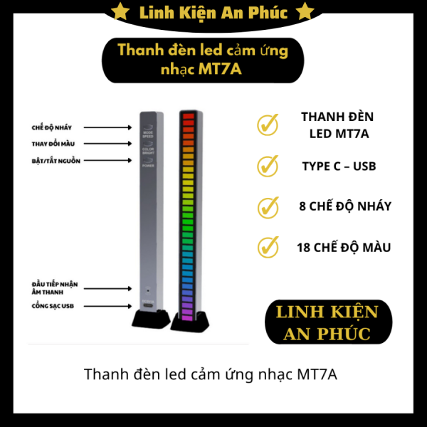 Bảng giá [HCM]Thanh đèn led cảm ứng nhạc MT7A - Đèn led RGB nháy theo nhạc 32 hạt - Sử dụng nguồn USB cắm trực tiếp, không dùng app