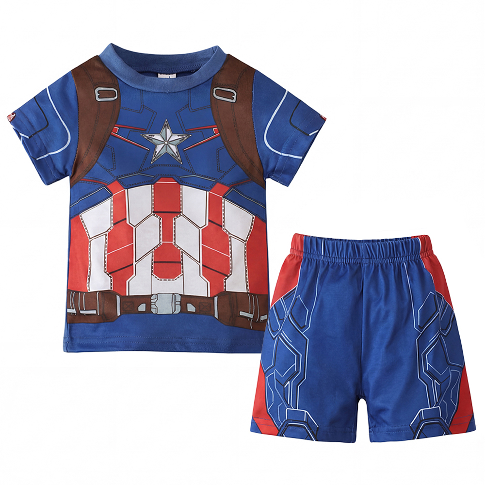 Baby Boy Clothes Set Cartoon Marvel Superhero Captain America Short Sleeve Outfits Cotton Toddler Kids Clothing Sets 1-7 Years - 2