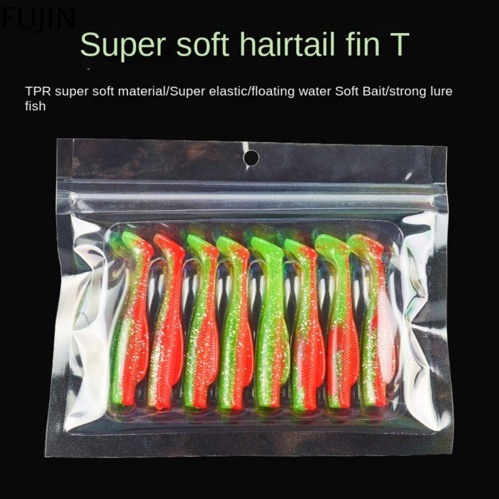 FUJIN 1 pack Giun mềm Mồi bơi đuôi chữ T Silicone 1/6/8 cm Bộ mồi giả Mồi câu cá giả Mô phỏng Mồi silicon mềm Phụ Kiện Câu Cá