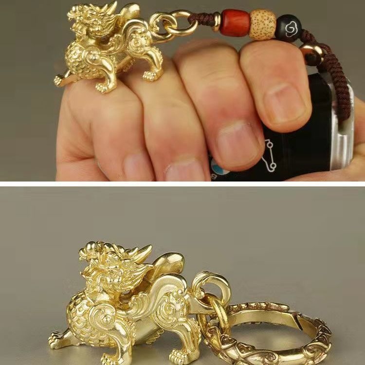 Delivery within 24 hours Pure copper keychain Ruyi Pixiu creative Kirin braided rope car pendant personalized auspicious pendant boutique