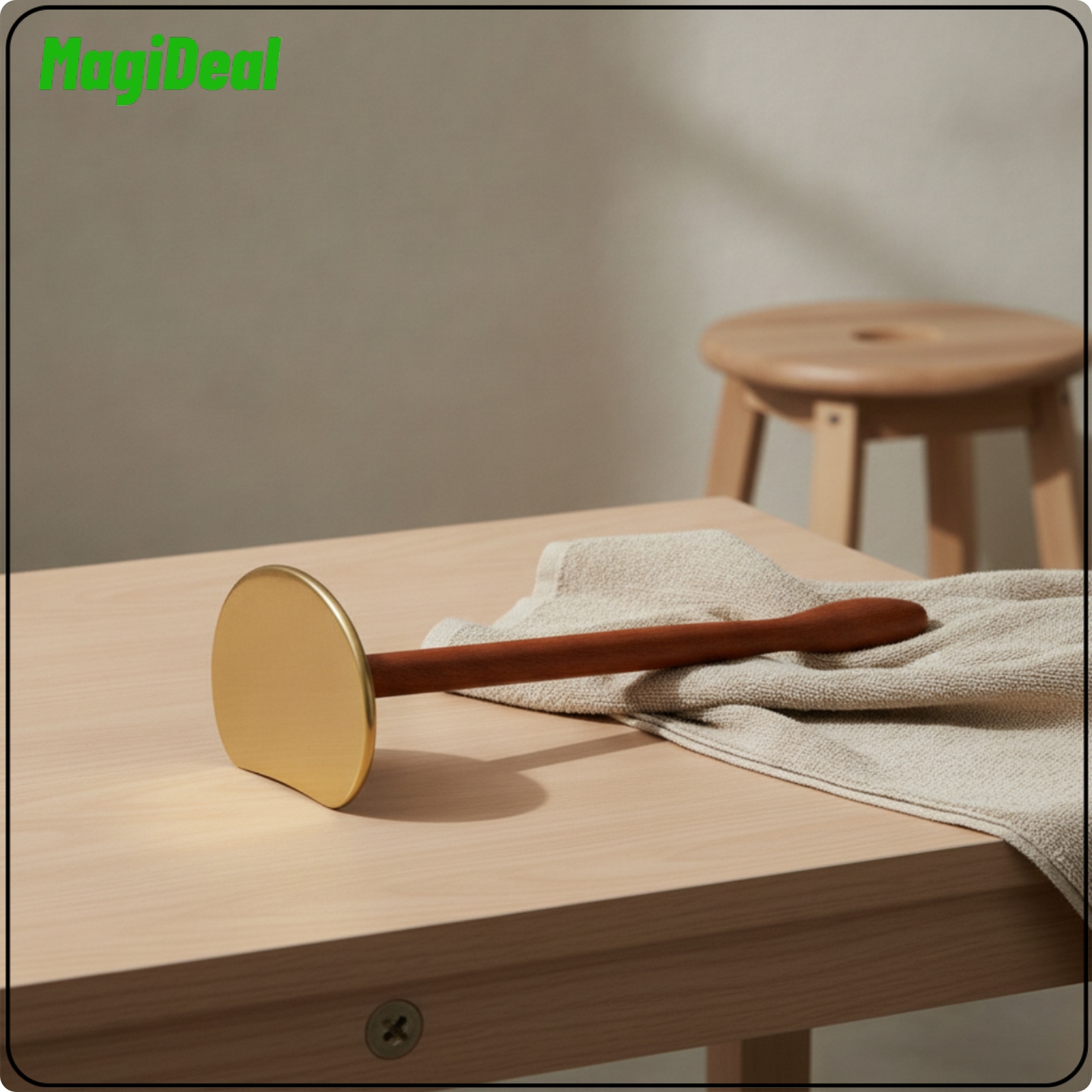 MagiDeal Polished Brass Gua Sha Tool Burrburrless Gua Sha Board with Wooden Handle Easy to Clean Metal Scraping Board at-Home ราคา 3,594 บาท*ส่งฟรี