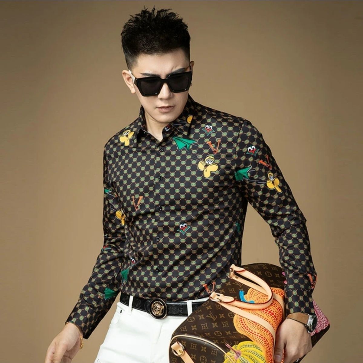 European Station New High-end Yuppie Long-sleeved Printed Shirt Men's Handsome High-end Trendy Shirt JYUE