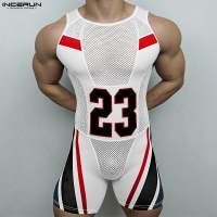 INCERUN Bodysuits For Men Sporty Mesh Stitching 3D Digital Printing Jersey No.23 Sleeveless Western Style Overalls #0420