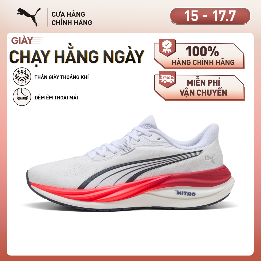 Giày Chạy Bộ PUMA Unisex Electrify Nitro 5 White-Ultra Red Màu Trắng