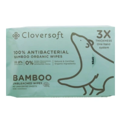 Cloversoft Antibacterial Wet wipes Bamboo Organic Anti bacterial Travel wet tissue wipes 40sheets