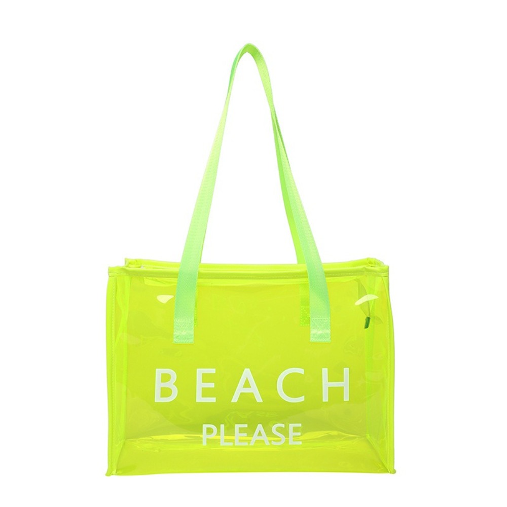 HERWK Khóa kéo Túi Tote Trong Suốt Chống thấm nước PVC Túi đeo vai in chữ Thường ngày Có thể tái sử dụng Túi xách Jelly Phụ nữ - 2