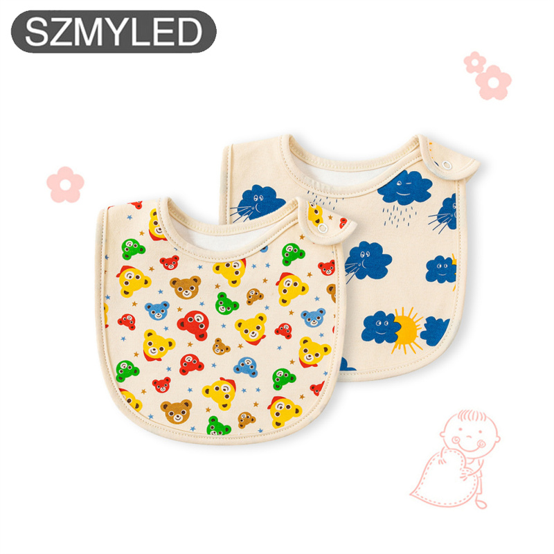 2 Pack Infant Baby Bibs Cute Cotton Girls Boy Cartoon Printed Bibs For Drooling And Teething Soft Baby Drool Bibs