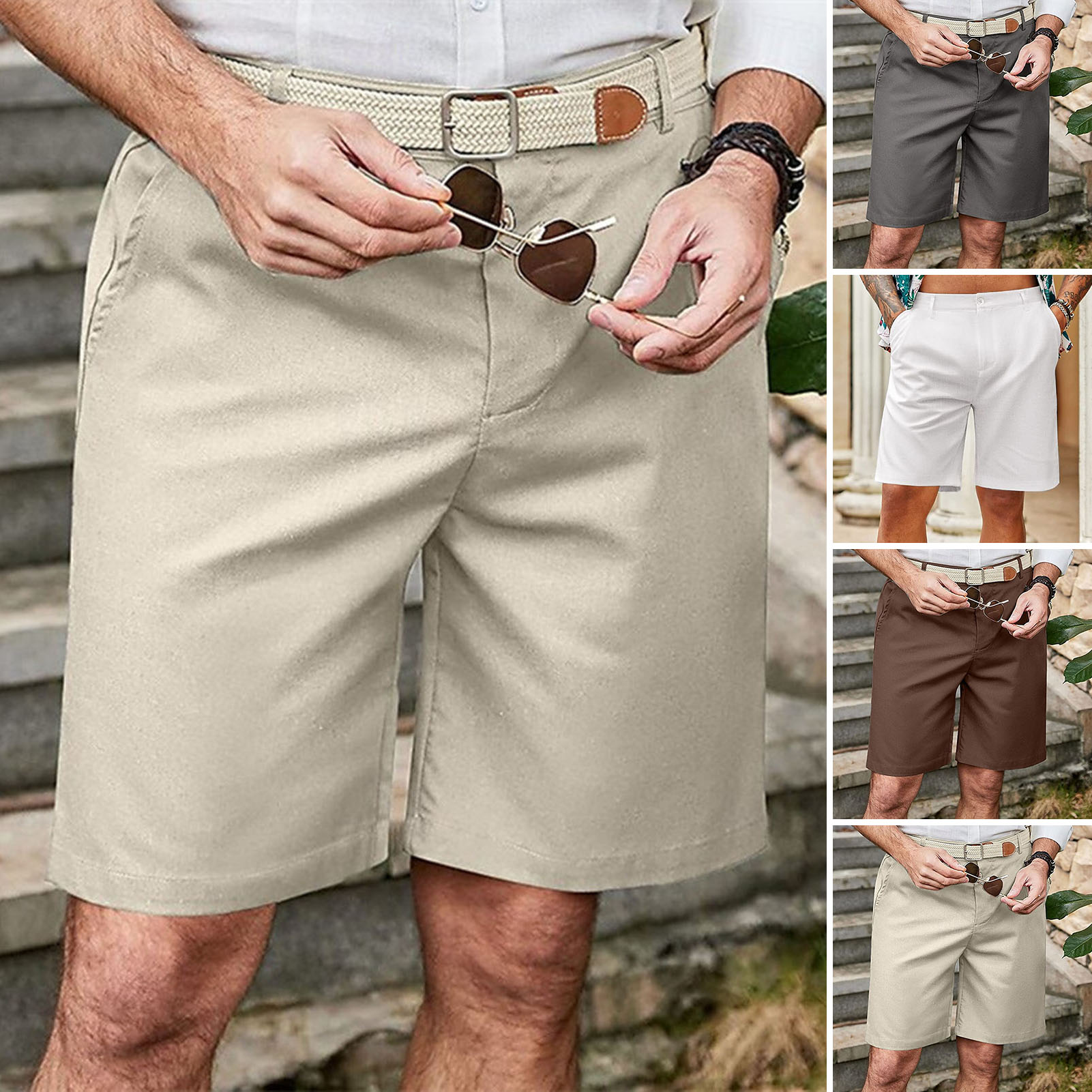 Yitu quần short nam đi biển bền Quần đùi nam giản dị quần short nam thường ngày Dài đến đầu gối bãi biển mùa hè quần sooc chấm tròn nhẹ quần short Khóa Kéo Có nút giữa
