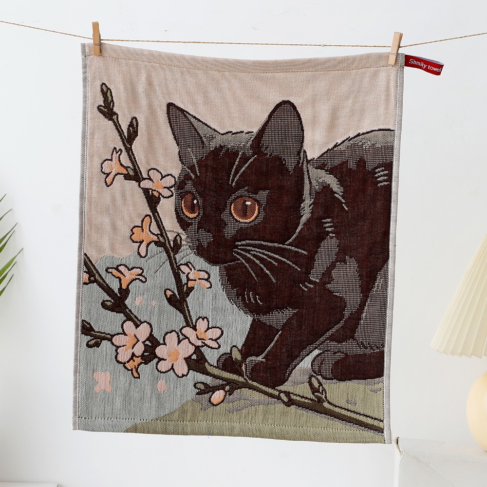 ALLEYDG Vải gạc cotton 4 lớp Khăn lau tay cỡ lớn Họa tiết mèo 34x40cm Khăn lau trà Dễ thương Khô Nhanh Khăn lau bếp Nhà hàng tại gia - 9