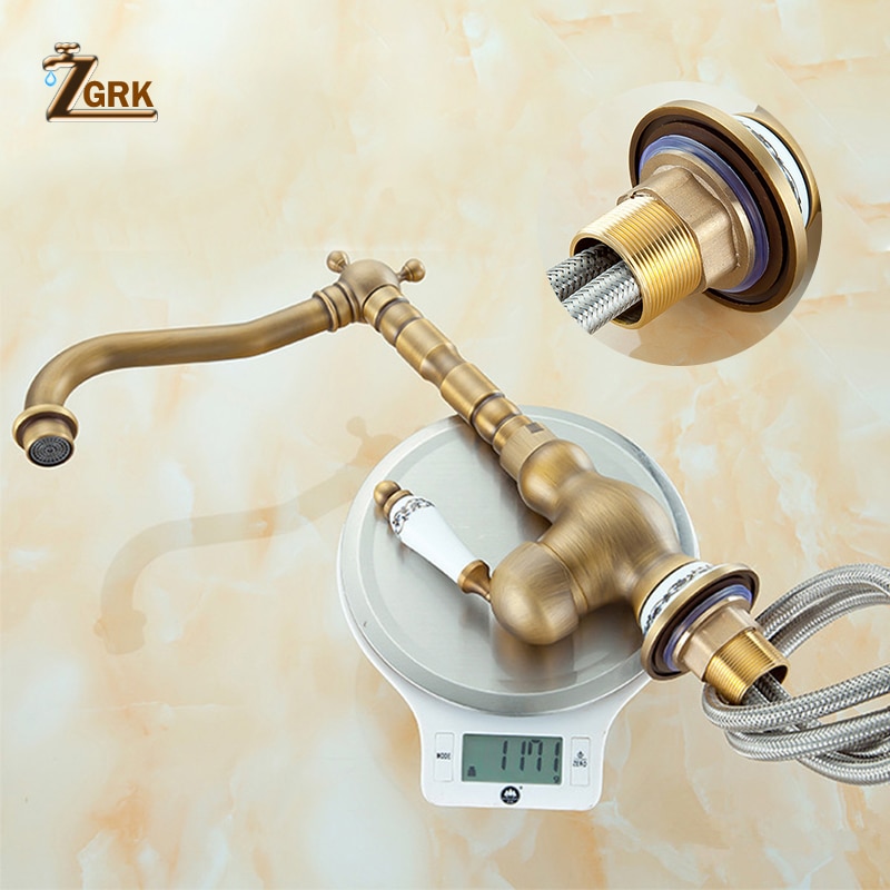 Đồng cổ mới vòi nước phòng tắm một tay cầm chậu rửa phòng tắm Mixer vòi nước nóng và lạnh vòi nước có thể xoay cho lưu vực gắn trên sàn