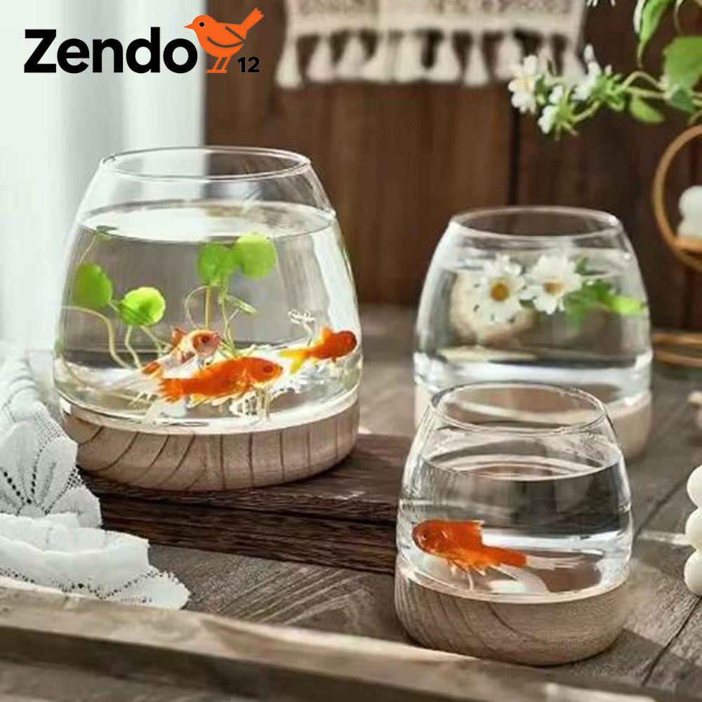 ZENDO12 Trang trí Thùng gỗ tròn Tròn Với đế gỗ Bể cá thủy tinh trong suốt Chậu trồng cây mọng nước Đơn giản Bình thủy canh trồng cây thủy canh Dành cho gia đình