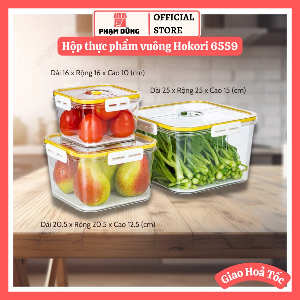 Hộp đựng thực phẩm có khay cách nước nhựa nguyên sinh Hokori VN 6559 , hộp đựng thực phẩm có nắp cao cấp