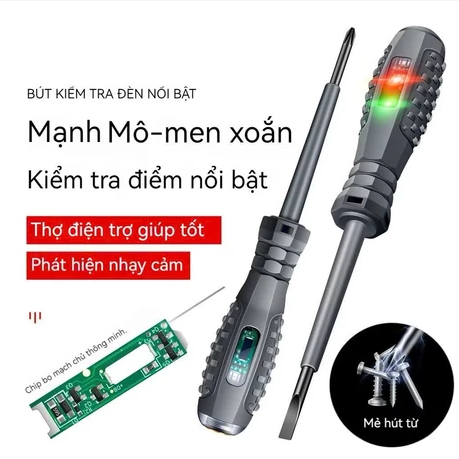Bút Thử Điện Cảm Ứng Không Tiếp Xúc MÀU XÁM, Kiểm Tra Dây Đứt Ngầm, Kiểm Tra Pha, Đo Thông Mạch, 2 Cạnh và 4 Cạnh