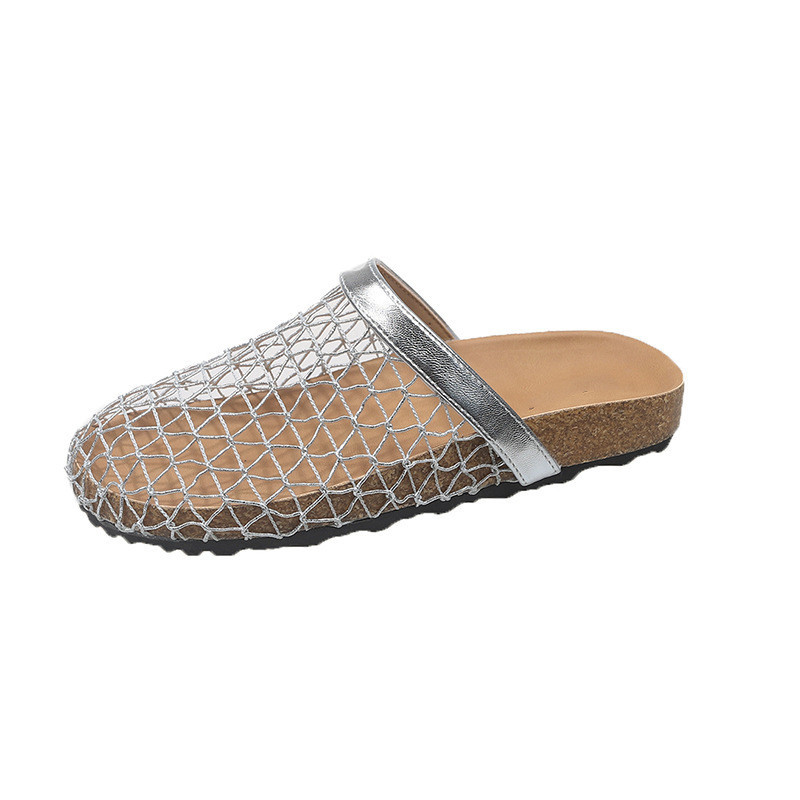 Miu Giày Cao Cấp Lưới Thoáng Khí Dệt Ngón Chân Đế Hộp Nửa Dép Nữ Mùa Hè Mới Đa Năng Fishnet Dép - 2